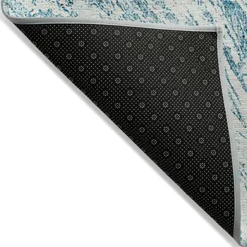 9' X 12' Teal Blue And Ivory Abstract Washable Indoor Outdoor Area Rug