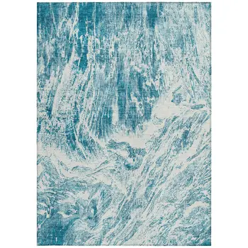10' X 14' Teal Blue And Ivory Abstract Washable Indoor Outdoor Area Rug