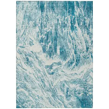 10' X 14' Teal Blue And Ivory Abstract Washable Indoor Outdoor Area Rug