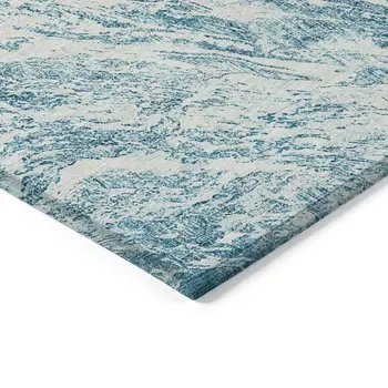 10' X 14' Teal Blue And Ivory Abstract Washable Indoor Outdoor Area Rug