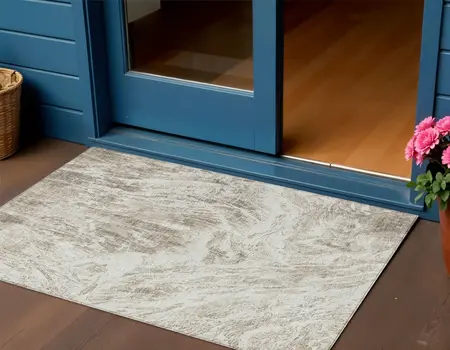 3' X 5' Taupe And Ivory Abstract Washable Indoor Outdoor Area Rug