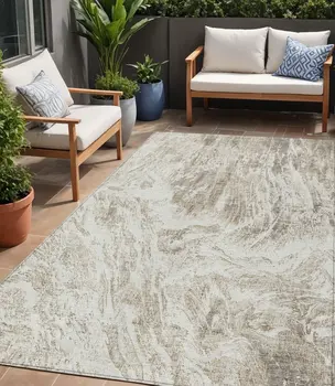 5' X 8' Taupe And Ivory Abstract Washable Indoor Outdoor Area Rug