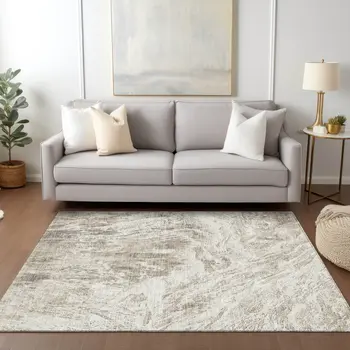 5' X 8' Taupe And Ivory Abstract Washable Indoor Outdoor Area Rug