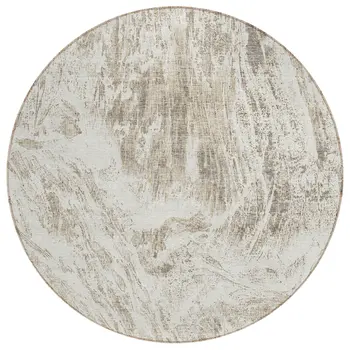 8' Taupe And Ivory Round Abstract Washable Indoor Outdoor Area Rug