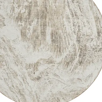 8' Taupe And Ivory Round Abstract Washable Indoor Outdoor Area Rug