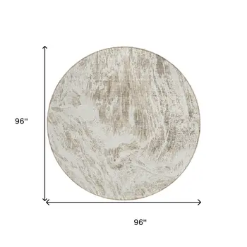 8' Taupe And Ivory Round Abstract Washable Indoor Outdoor Area Rug