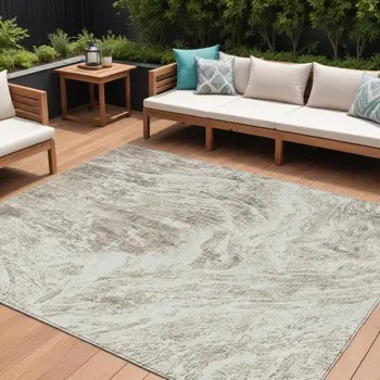 8' X 10' Taupe And Ivory Abstract Washable Indoor Outdoor Area Rug