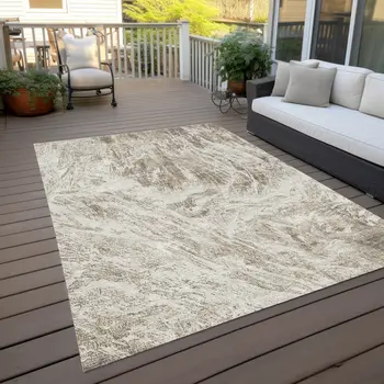 9' X 12' Taupe And Ivory Abstract Washable Indoor Outdoor Area Rug
