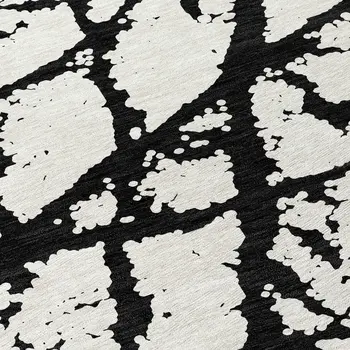 8' Black And Ivory Round Abstract Washable Indoor Outdoor Area Rug