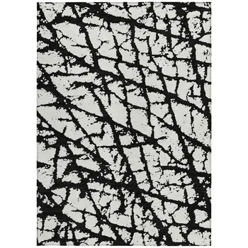 8' X 10' Black And Ivory Abstract Washable Indoor Outdoor Area Rug