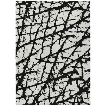 8' X 10' Black And Ivory Abstract Washable Indoor Outdoor Area Rug
