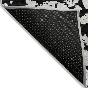 8' X 10' Black And Ivory Abstract Washable Indoor Outdoor Area Rug