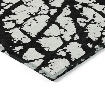 8' X 10' Black And Ivory Abstract Washable Indoor Outdoor Area Rug