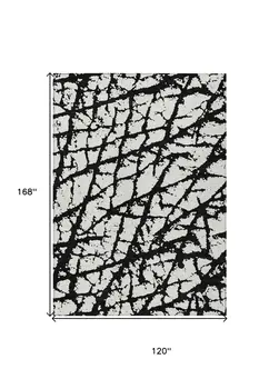 10' X 14' Black And Ivory Abstract Washable Indoor Outdoor Area Rug