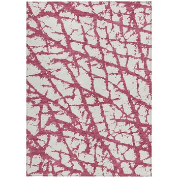 5' X 8' Blush And Ivory Abstract Washable Indoor Outdoor Area Rug