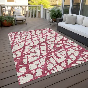 5' X 8' Blush And Ivory Abstract Washable Indoor Outdoor Area Rug