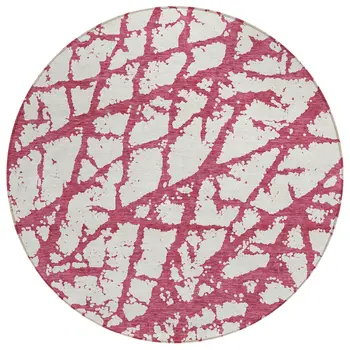 8' Blush And Ivory Round Abstract Washable Indoor Outdoor Area Rug