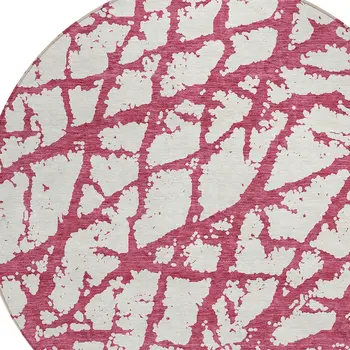 8' Blush And Ivory Round Abstract Washable Indoor Outdoor Area Rug