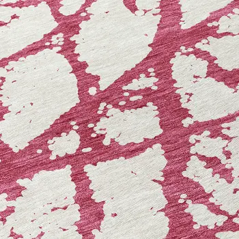 8' Blush And Ivory Round Abstract Washable Indoor Outdoor Area Rug