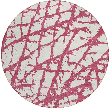 8' Blush And Ivory Round Abstract Washable Indoor Outdoor Area Rug