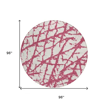 8' Blush And Ivory Round Abstract Washable Indoor Outdoor Area Rug