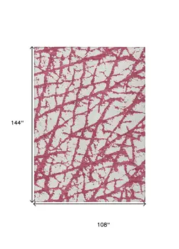 9' X 12' Blush And Ivory Abstract Washable Indoor Outdoor Area Rug