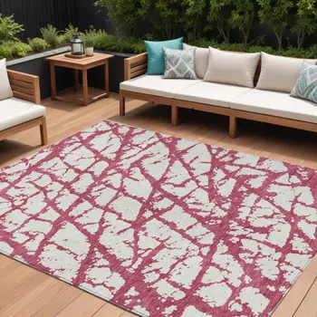 9' X 12' Blush And Ivory Abstract Washable Indoor Outdoor Area Rug