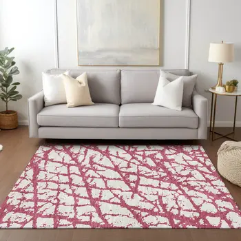 10' X 14' Blush And Ivory Abstract Washable Indoor Outdoor Area Rug