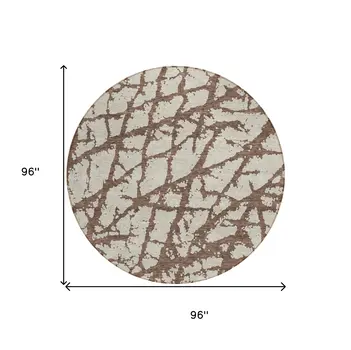 8' Brown And Ivory Round Abstract Washable Indoor Outdoor Area Rug