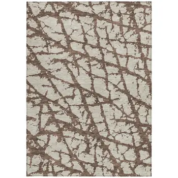 8' X 10' Brown And Ivory Abstract Washable Indoor Outdoor Area Rug