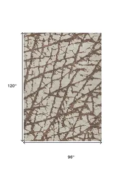 8' X 10' Brown And Ivory Abstract Washable Indoor Outdoor Area Rug