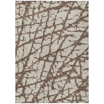 10' X 14' Brown And Ivory Abstract Washable Indoor Outdoor Area Rug