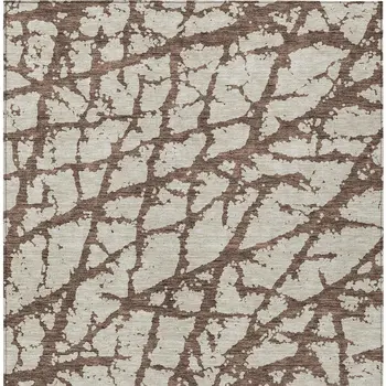 10' X 14' Brown And Ivory Abstract Washable Indoor Outdoor Area Rug
