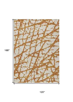 10' X 14' Copper And Ivory Abstract Washable Indoor Outdoor Area Rug