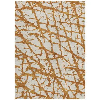 10' X 14' Copper And Ivory Abstract Washable Indoor Outdoor Area Rug