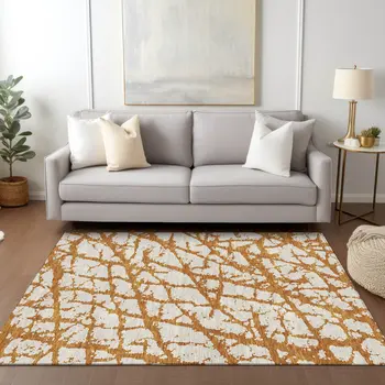 10' X 14' Copper And Ivory Abstract Washable Indoor Outdoor Area Rug