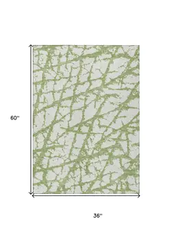 3' X 5' Green And Ivory Abstract Washable Indoor Outdoor Area Rug
