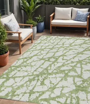 5' X 8' Green And Ivory Abstract Washable Indoor Outdoor Area Rug