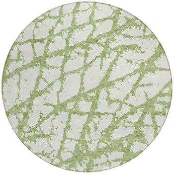 8' Green And Ivory Round Abstract Washable Indoor Outdoor Area Rug