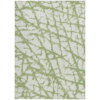 9' X 12' Green And Ivory Abstract Washable Indoor Outdoor Area Rug