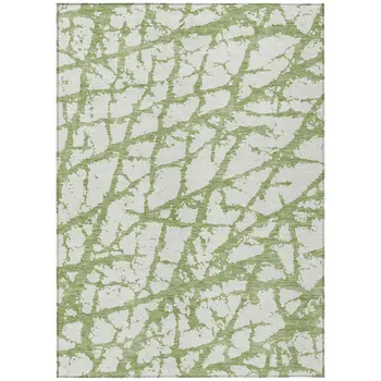 9' X 12' Green And Ivory Abstract Washable Indoor Outdoor Area Rug