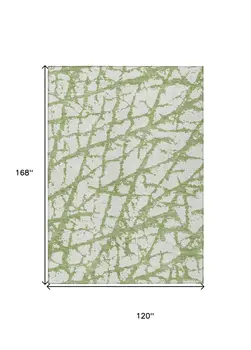 10' X 14' Green And Ivory Abstract Washable Indoor Outdoor Area Rug