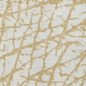3' X 5' Gold And Ivory Abstract Washable Indoor Outdoor Area Rug