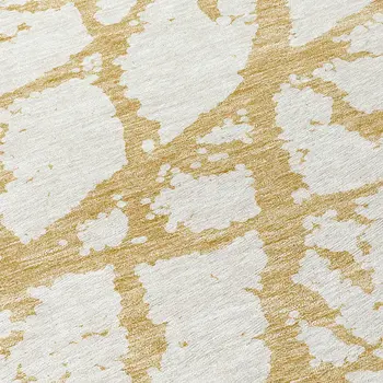 8' Gold And Ivory Round Abstract Washable Indoor Outdoor Area Rug