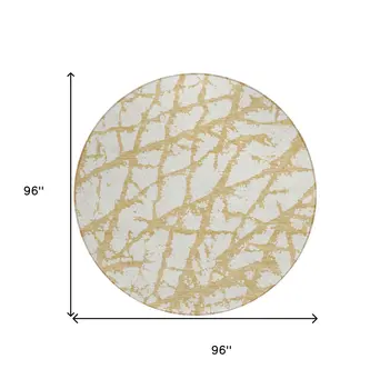 8' Gold And Ivory Round Abstract Washable Indoor Outdoor Area Rug