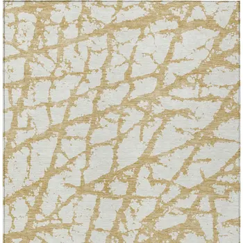 8' X 10' Gold And Ivory Abstract Washable Indoor Outdoor Area Rug