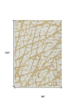 8' X 10' Gold And Ivory Abstract Washable Indoor Outdoor Area Rug