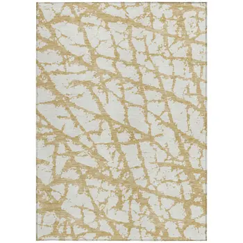 10' X 14' Gold And Ivory Abstract Washable Indoor Outdoor Area Rug