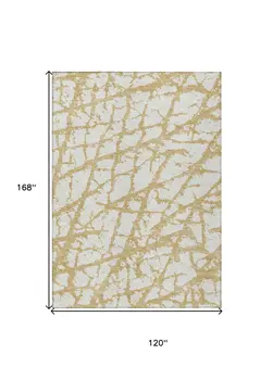 10' X 14' Gold And Ivory Abstract Washable Indoor Outdoor Area Rug