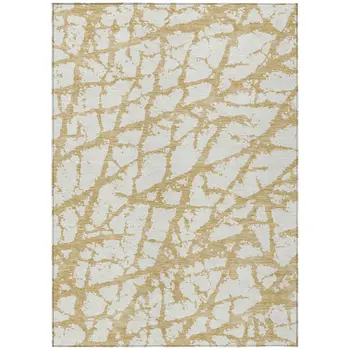 10' X 14' Gold And Ivory Abstract Washable Indoor Outdoor Area Rug